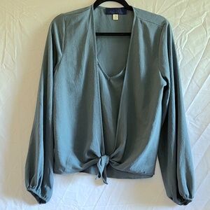 Blue Rain Long Sleeve Tie Front Blue/Silver pin stripe detail sz M